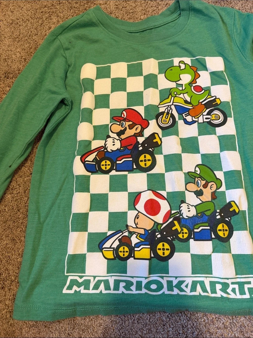 Jumping Beans Mario Kart Boys 7 Long Sleeve Tee Green & White